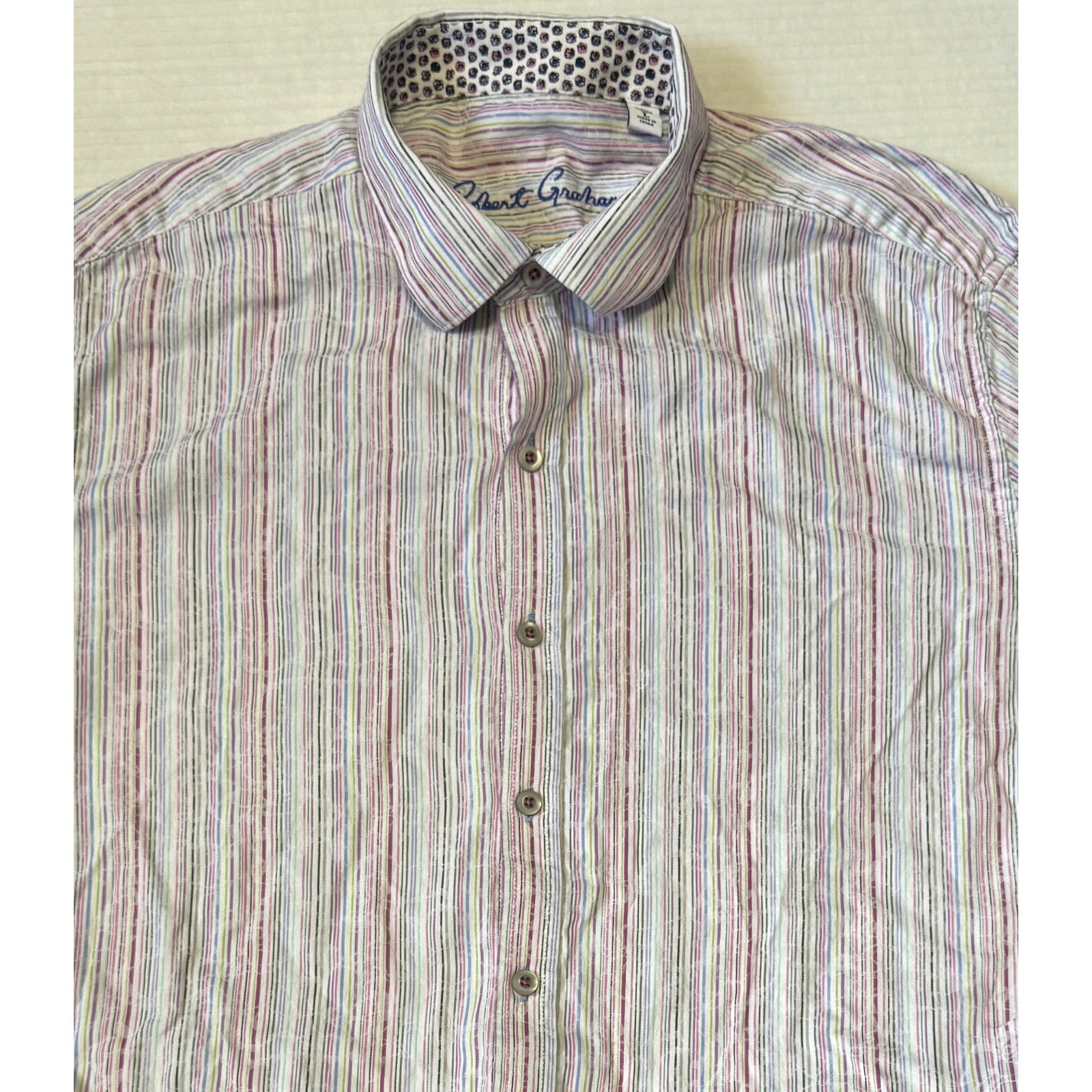 Robert Graham - Men's White Stripe Button Long Sleeve Shirt - Size Large